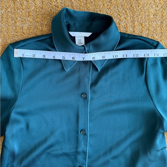 H&M Women's Dark Green Satin Button Down Shirt US XS - Picture 7 of 13